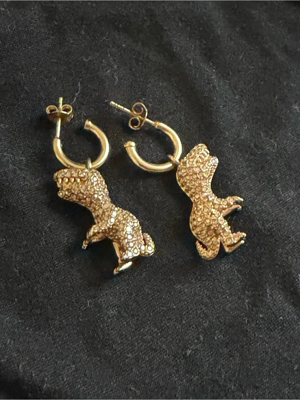 Coach Pavé Rexy Huggie Earrings Gold Crystal T-Rex Hoop Drop Earrings